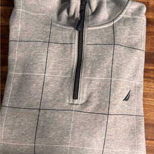 Nautica Men's Gray Checkered Zip-Up Sweater